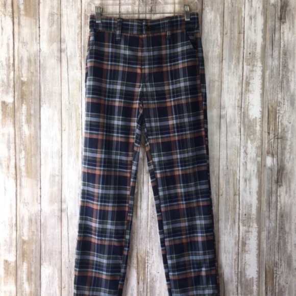 American Eagle Super High Rise Skinny Blue Plaid Trousers - Picture 2 of 9